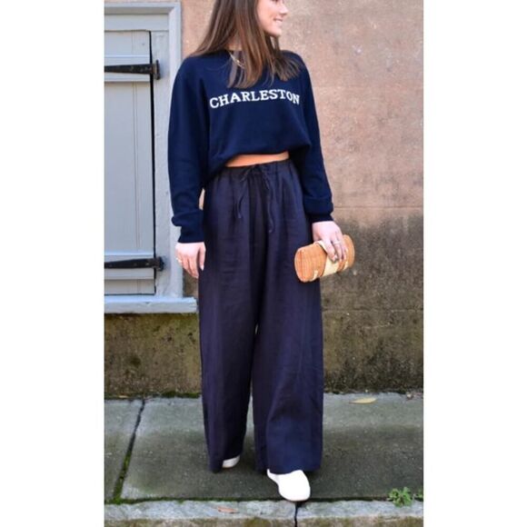 Madison Mathews Navy Linen Pants NWT Sz. O/S - Picture 1 of 5
